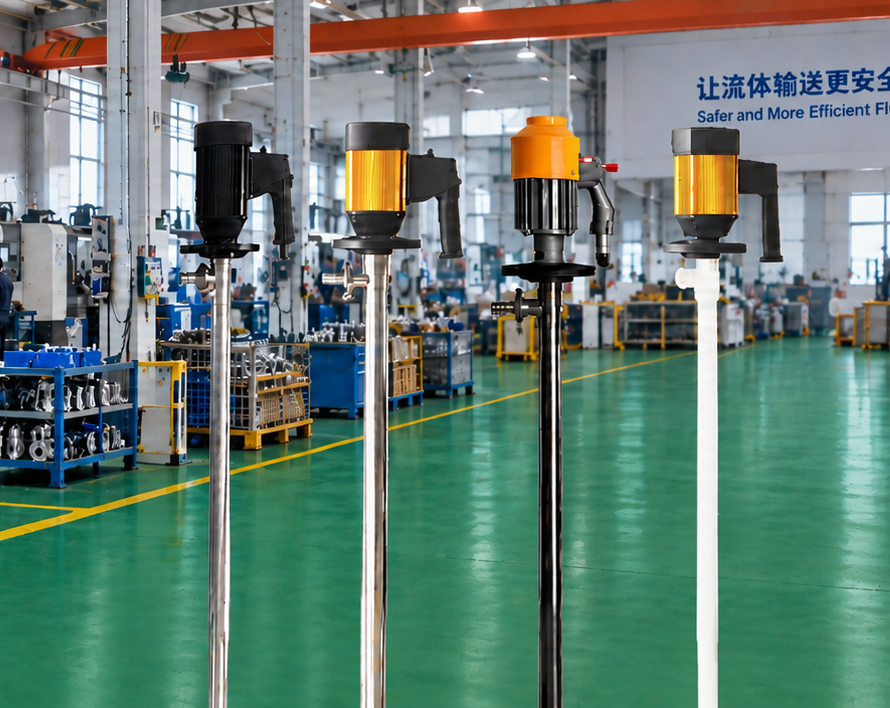 Zhilong drum pump units showing motors and pump tubes in the factory